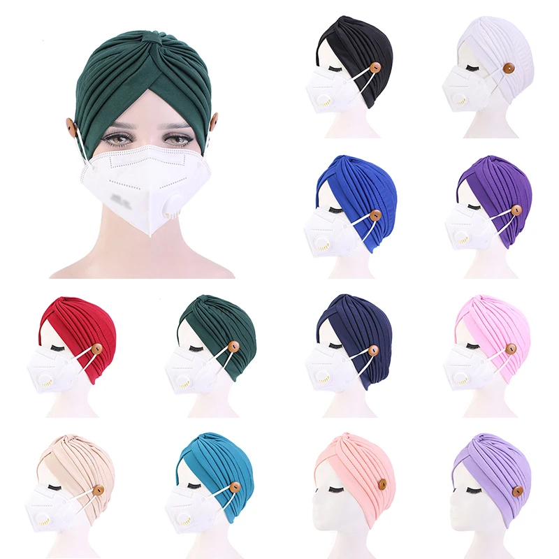 Fashion Turban Cap for Women Soft Cotton Muslim Hats Female Inner Hijab Caps Mask Button Arab Indian Bonnet Wrap Head Scarf Hat |