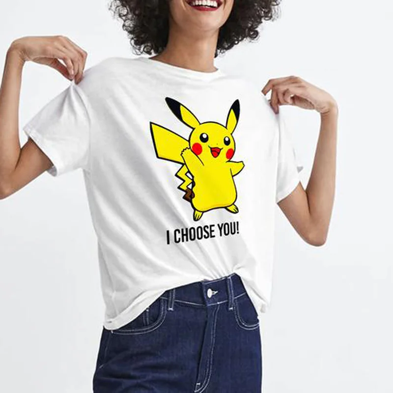 Футболка Pikachu женская летняя футболка с принтом Pokemon Забавные футболки графикой