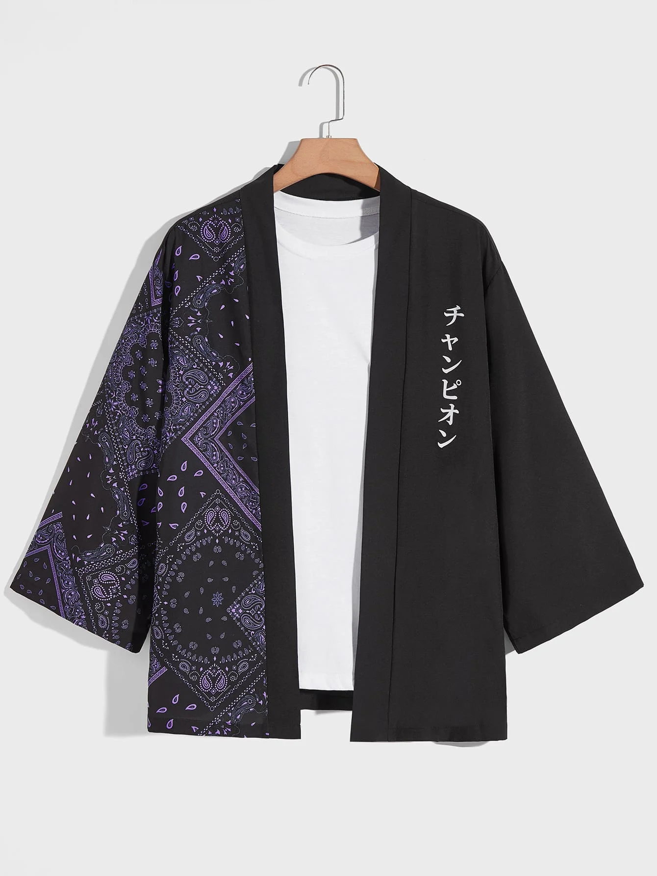 Men Japanese Letter Cardigan Scarf Print Splicing Kimono Cashew Trend Street Flowers Half Sleeve Shirt
Men Japanese Letter Cardigan Scarf Print Splicing Kimono Cashew Trend Street Flowers Half Sleeve Shirt