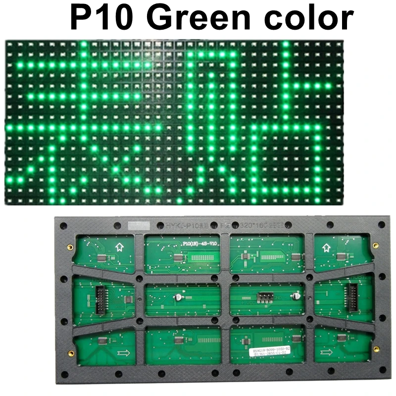 

SMD Semi-outdoor P10 Green color display module 1/4 scan 320*160mm 32*16 pixel hub12 for led scrolling message advertise sign