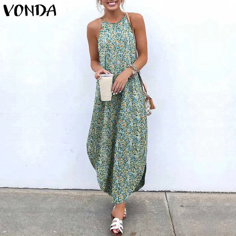 VONDA 2022 Summer Sexy Halter Long Dress Fashion Women Sleeveless Bohemian Printed Maxi Sundress Asymmetrical Beach Dresses Robe 
VONDA 2022 Summer Sexy Halter Long Dress Fashion Women Sleeveless Bohemian Printed Maxi Sundress Asymmetrical Beach Dresses Robe