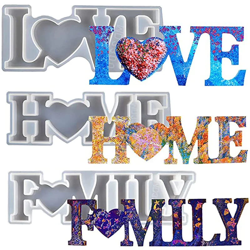 3 Styles HOME LOVE FAMILY Shape Silicone Resin Mould DIY Crystal Letters Resin Mold Handmade Home Decoration Jewelry Making Tool
3 Styles HOME LOVE FAMILY Shape Silicone Resin Mould DIY Crystal Letters Resin Mold Handmade Home Decoration Jewelry Making Tool