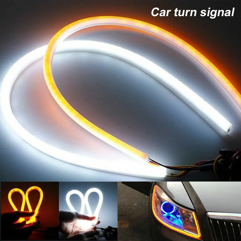 

1Pair 60cm LED Strip Lights Flexible White DRL Amber Turn Signal Headlight Strip Tube Lights Daytime Running Light
