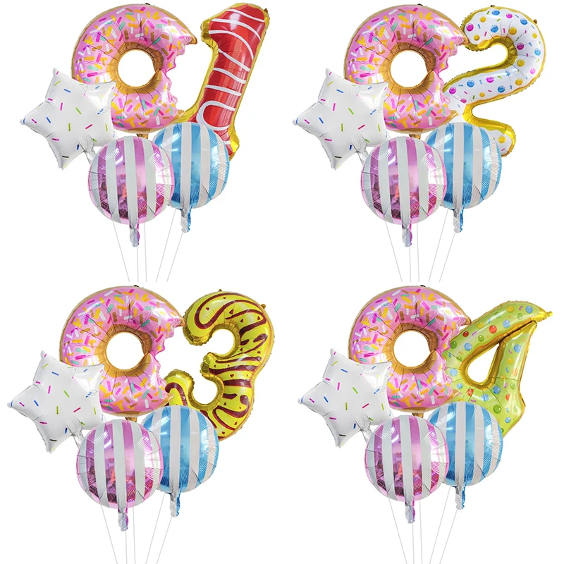 

1set Navidad 32inch candy number Foil Balloons New year party 18inch Donut Helium globos Birthday Party Decorations Kids balls