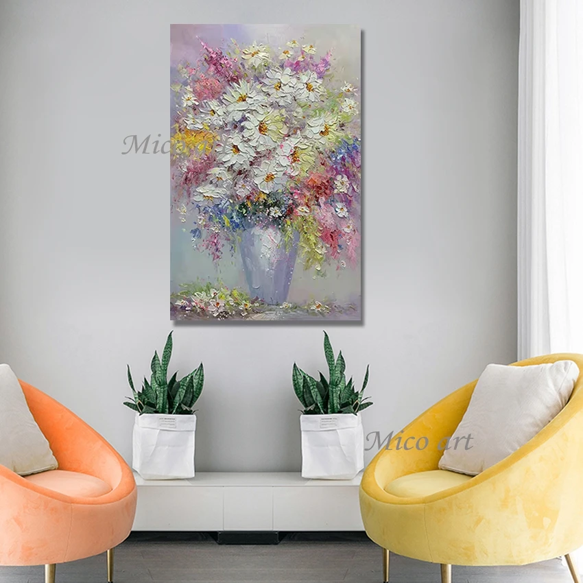 Современная художественная картина ваза текстурированная с цветами маслом 100%