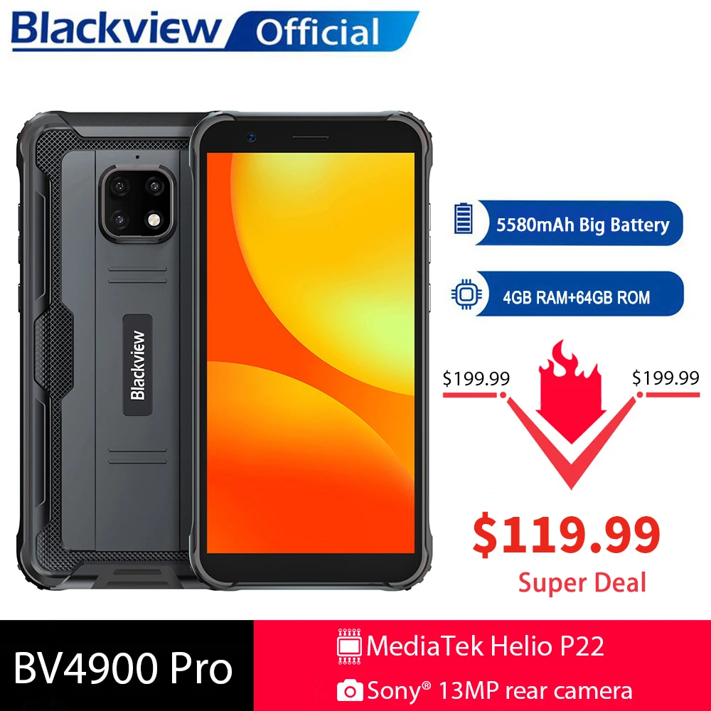 

Blackview BV4900 Pro IP68 Rugged Smartphone 4GB 64GB Octa Core Android 10 Waterproof Mobile Phone 5580mAh NFC 5.7" 4G Cellphone
