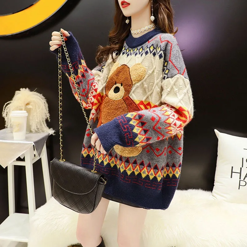 Kawaii Bear Long Sleeve Sweater 2021 Korean Women Autumn Winter o Neck Loose Pullover Warm Sweaters Knitted Sweater Pull Femme
Kawaii Bear Long Sleeve Sweater 2021 Korean Women Autumn Winter o Neck Loose Pullover Warm Sweaters Knitted Sweater Pull Femme