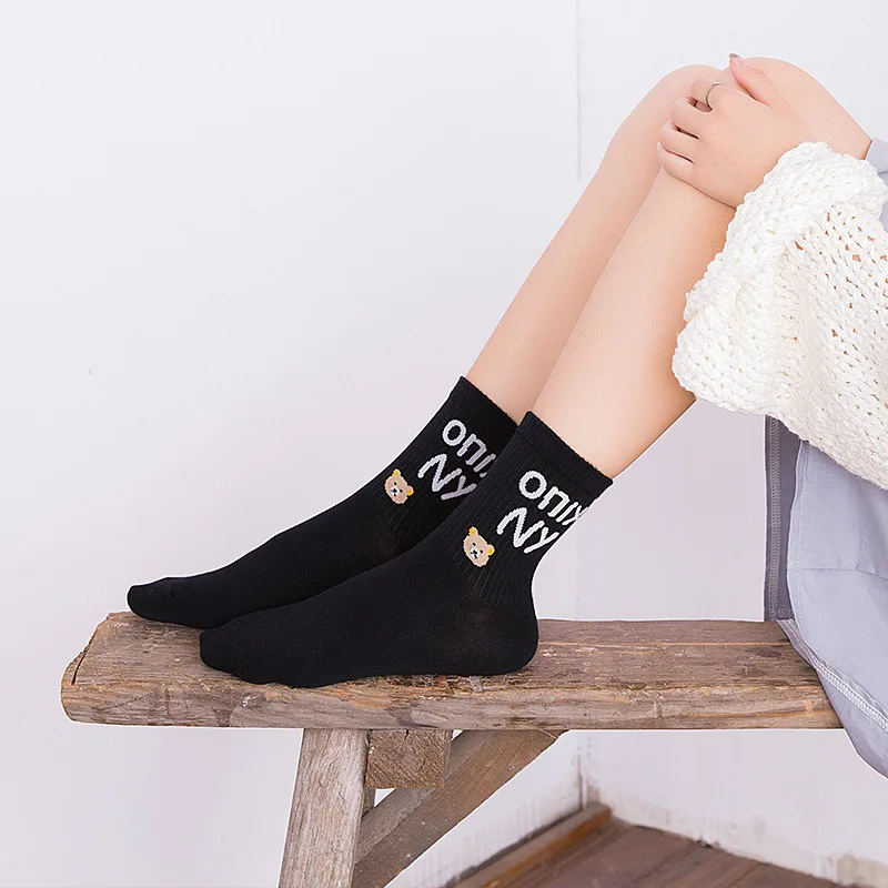 Fashion Women Socks White Black Gray Letters Pattern Bears Women Soft Cotton Socks
Fashion Women Socks White Black Gray Letters Pattern Bears Women Soft Cotton Socks