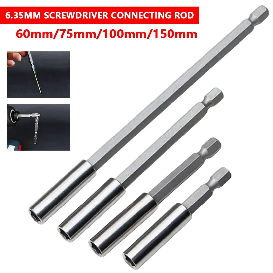 4Pcs 1/4" Socket Bit Adapter Set Extensions Quick Change Hex Impact Drill Bits Driver Bar Wrench 60/75/100/150mm
4Pcs 1/4" Socket Bit Adapter Set Extensions Quick Change Hex Impact Drill Bits Driver Bar Wrench 60/75/100/150mm