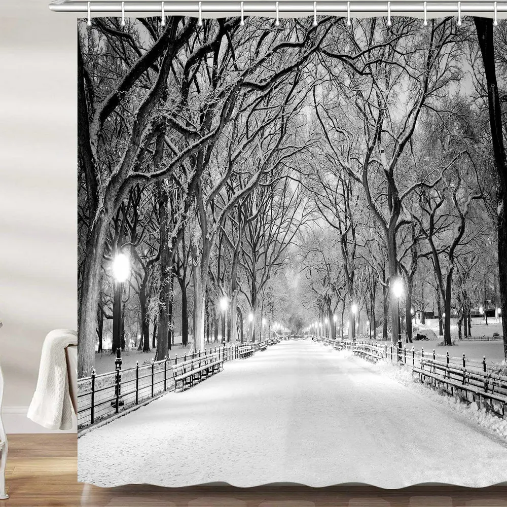 Winter Street View Shower Curtain New York Park Night Snow Tree Merry Christmas Polyester Fabric Bathroom Accessories With Hook
Winter Street View Shower Curtain New York Park Night Snow Tree Merry Christmas Polyester Fabric Bathroom Accessories With Hook