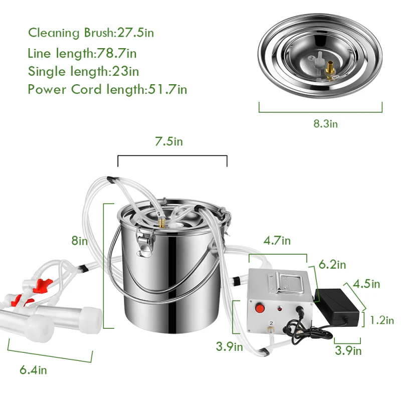 7L 110V Portable Electric Milking Machine for Sheep Adjustable Speed Pump Stainless Steel Bucket Goat Milker Vacuum Pump Suction
7L 110V Portable Electric Milking Machine for Sheep Adjustable Speed Pump Stainless Steel Bucket Goat Milker Vacuum Pump Suction