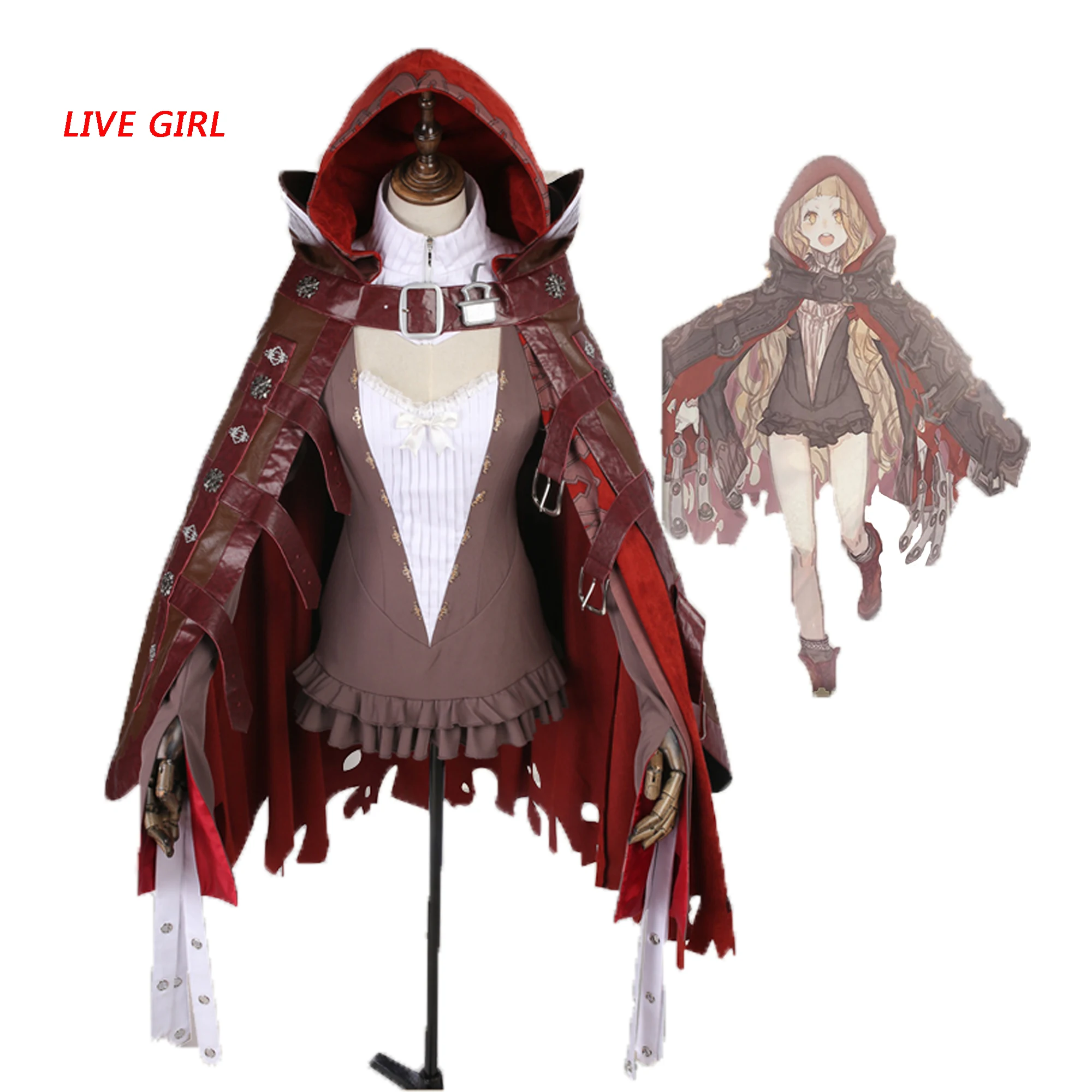 Новый костюм для косплея аниме Liva girl SINoALICE красный с капюшоном верховой езды