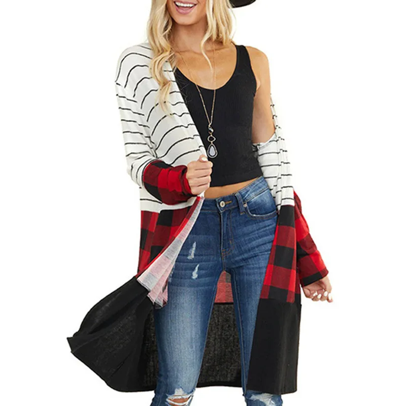2020 new fashion cardigan knitwear women's spring, autumn and winter long striped stitching Plaid casual pocket plus size regula
2020 new fashion cardigan knitwear women's spring, autumn and winter long striped stitching Plaid casual pocket plus size regula