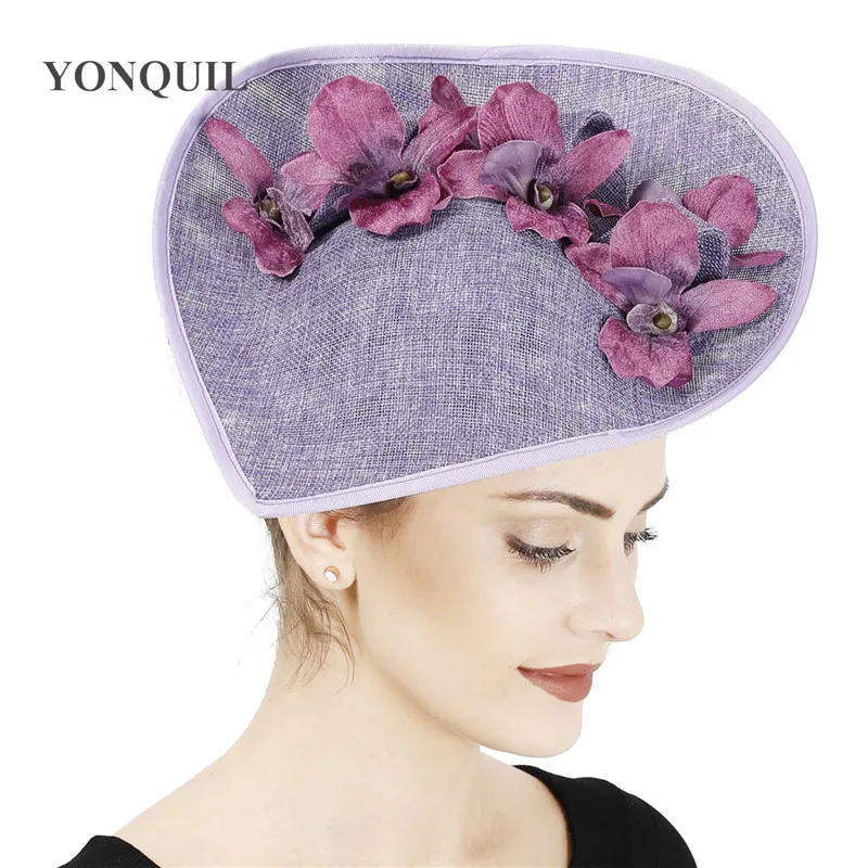 

Lavender Millinery Caps With Headbands Accessories Imitation Sinamay Derby Cocktail Hat Women Bridal Hair Fascinator Fancy