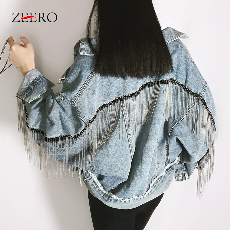 Coats and Jackets Women Cool Tassel Chain Denim Jacket Streetwear Female Loose Batwing Jeans Jacket Outerwear Chaqueta Mujer
Coats and Jackets Women Cool Tassel Chain Denim Jacket Streetwear Female Loose Batwing Jeans Jacket Outerwear Chaqueta Mujer