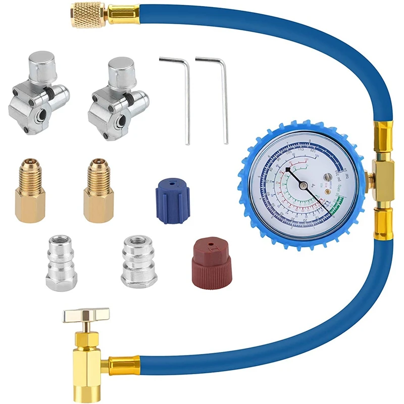 R134A Charging Hose with BPV31Piercing Tap Valve Kits U-Charging Hose Refrigerant Can Tap R134A Can to R-12/R-22 Port
R134A Charging Hose with BPV31Piercing Tap Valve Kits U-Charging Hose Refrigerant Can Tap R134A Can to R-12/R-22 Port