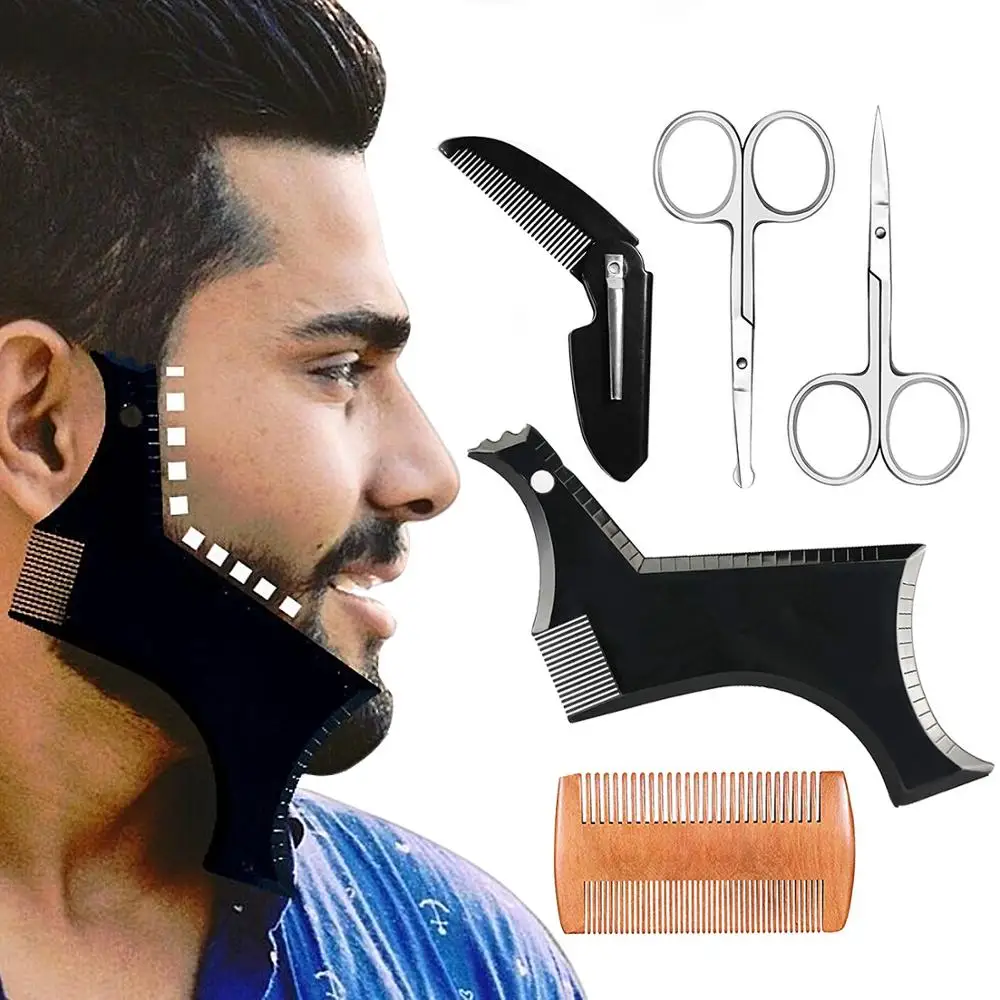 

Men Beard Shaping Tool Set with Trimming Shaving Comb Mustache Scissors Beauty Tool for Hair Beard Trim Templates Set