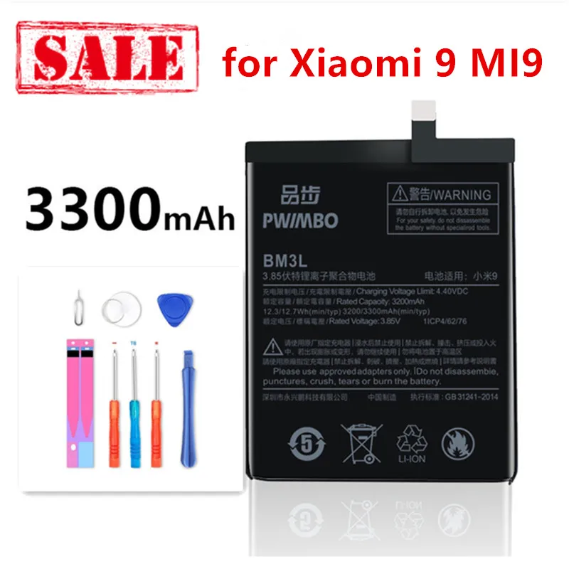 NEW BM3L 3300mAh Replacement Batteries for Xiaomi 9 MI9 M9 MI 9 Battery Cellphone Batteries Gift Tools kit with Sticker
NEW BM3L 3300mAh Replacement Batteries for Xiaomi 9 MI9 M9 MI 9 Battery Cellphone Batteries Gift Tools kit with Sticker