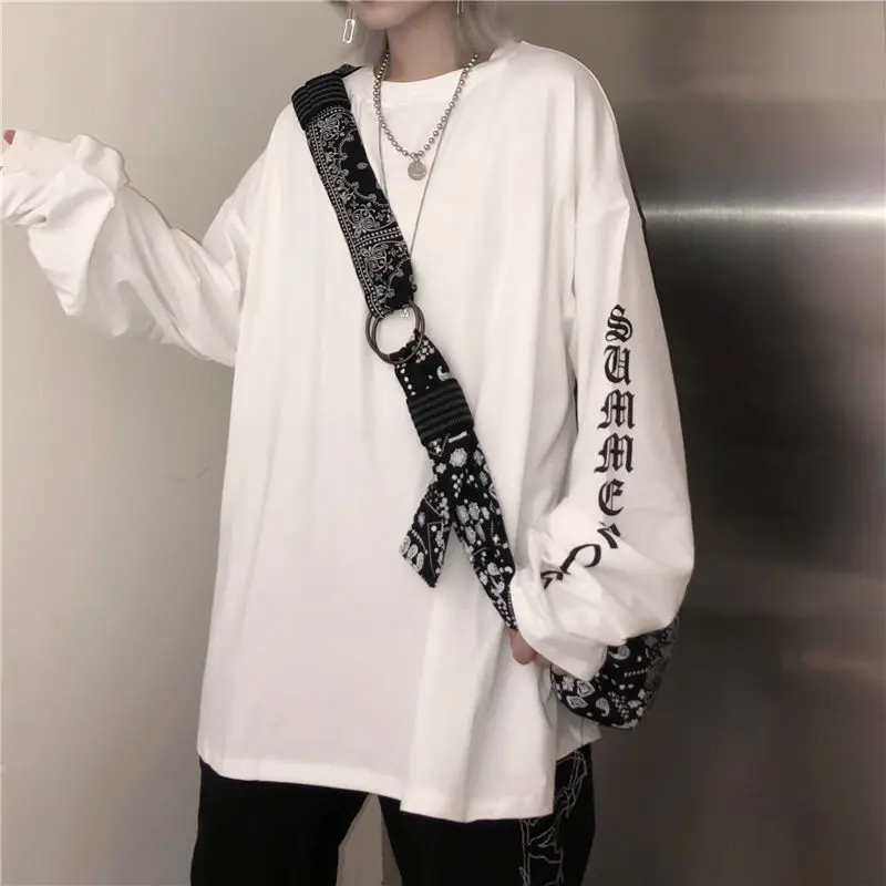 Женская футболка в стиле Харадзюку, белая уличная футболка в стиле панк с буквенным принтом, топы, одежда в стиле BF Kpop, осень 2021
Женская футболка в стиле Харадзюку, белая уличная футболка в стиле панк с буквенным принтом, топы, одежда в стиле BF Kpop, осень 2021