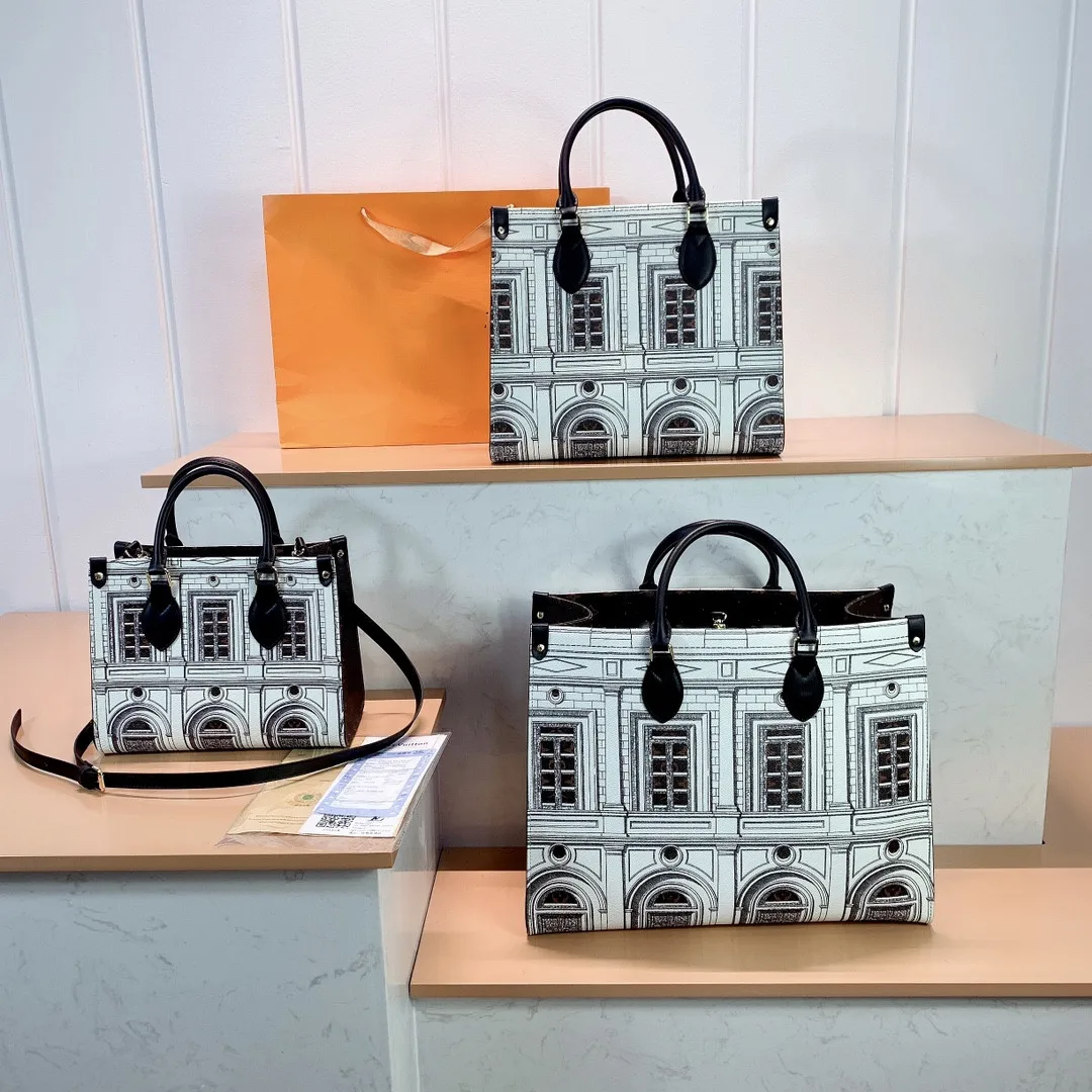 

OnTheGo MM Architettura Tote Black White Fornasetti Business Handbag Leather Shoulder bags Italian Bag Womens On The Go Luxurys