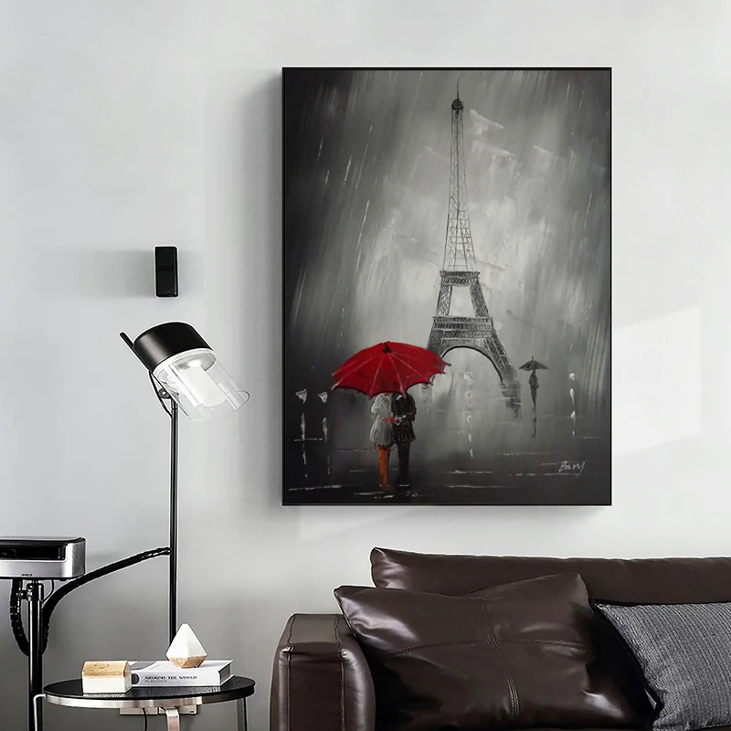 

Eiffel Tower Rainy Day Paris Street Art Canvas Print Painting Black And White Wall Picture Living Room Home Decoration Poster