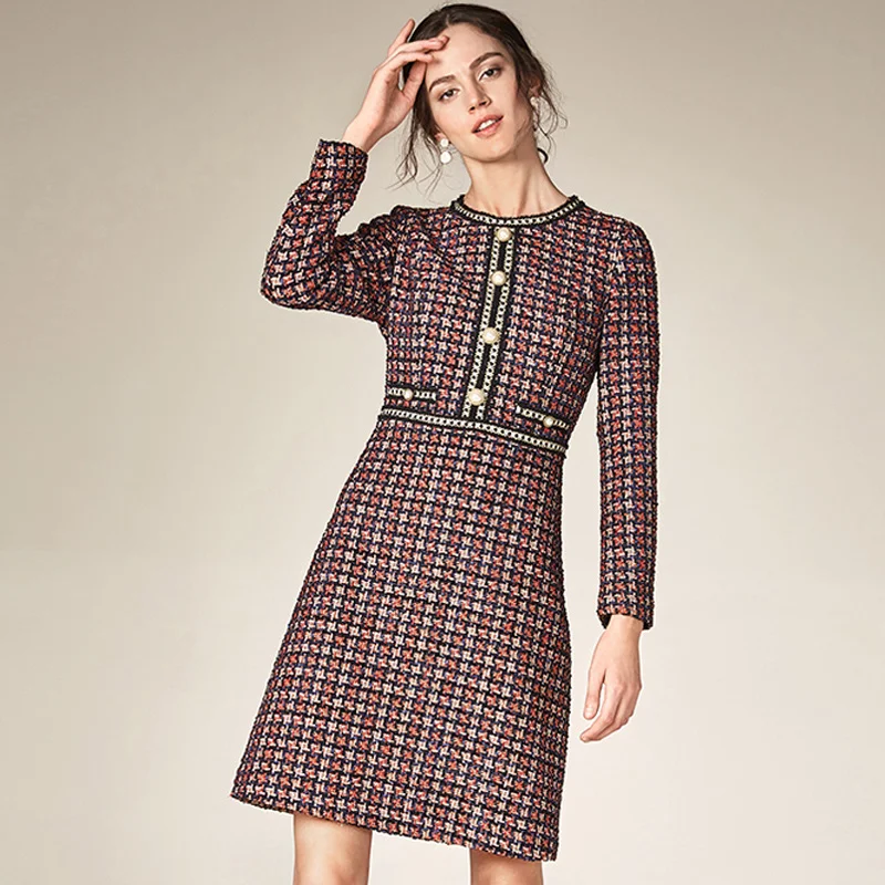 tweed Red plaid dress 2020 spring / autumn women's dress fashion houndstooth bright silk tweed dress
tweed Red plaid dress 2020 spring / autumn women's dress fashion houndstooth bright silk tweed dress