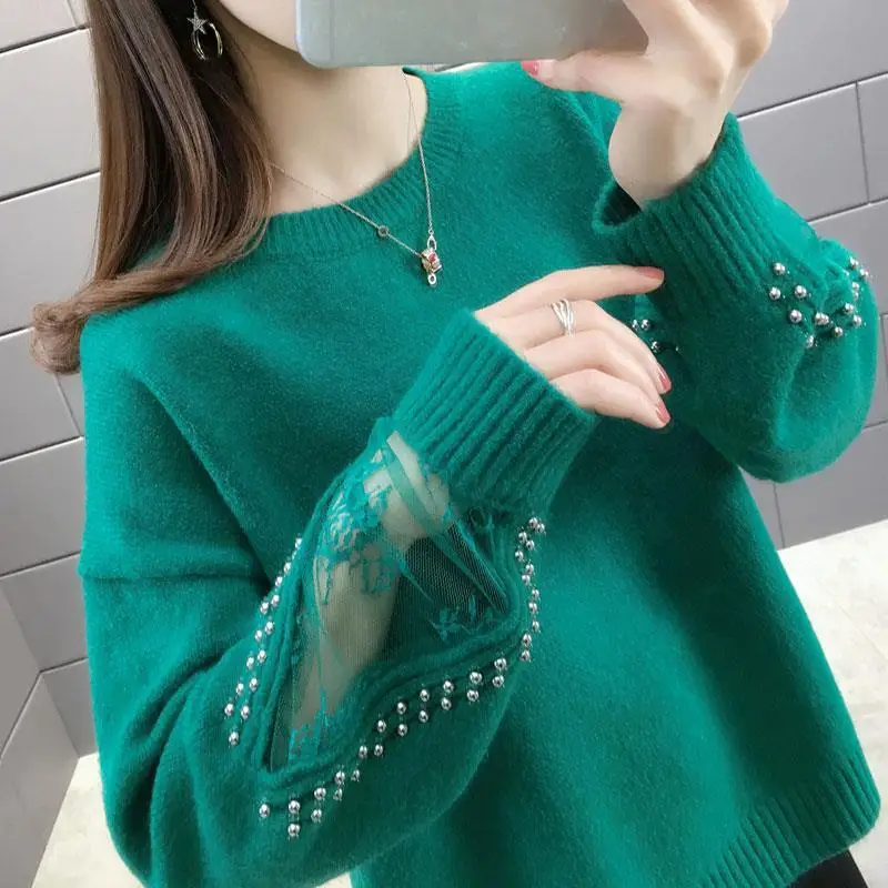 Women Autumn Winter Pullover 2020 New Female Lace Sweater Long Sleeve Sweater With Pearl Decoration All-match Casual Tops A446
Women Autumn Winter Pullover 2020 New Female Lace Sweater Long Sleeve Sweater With Pearl Decoration All-match Casual Tops A446