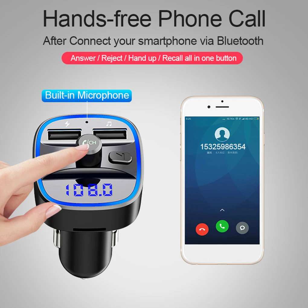 T25 Car FM Transmitter Car Charger Bluetooth MP3 Player Intelligent Voice Navigation 12-24 V
T25 Car FM Transmitter Car Charger Bluetooth MP3 Player Intelligent Voice Navigation 12-24 V