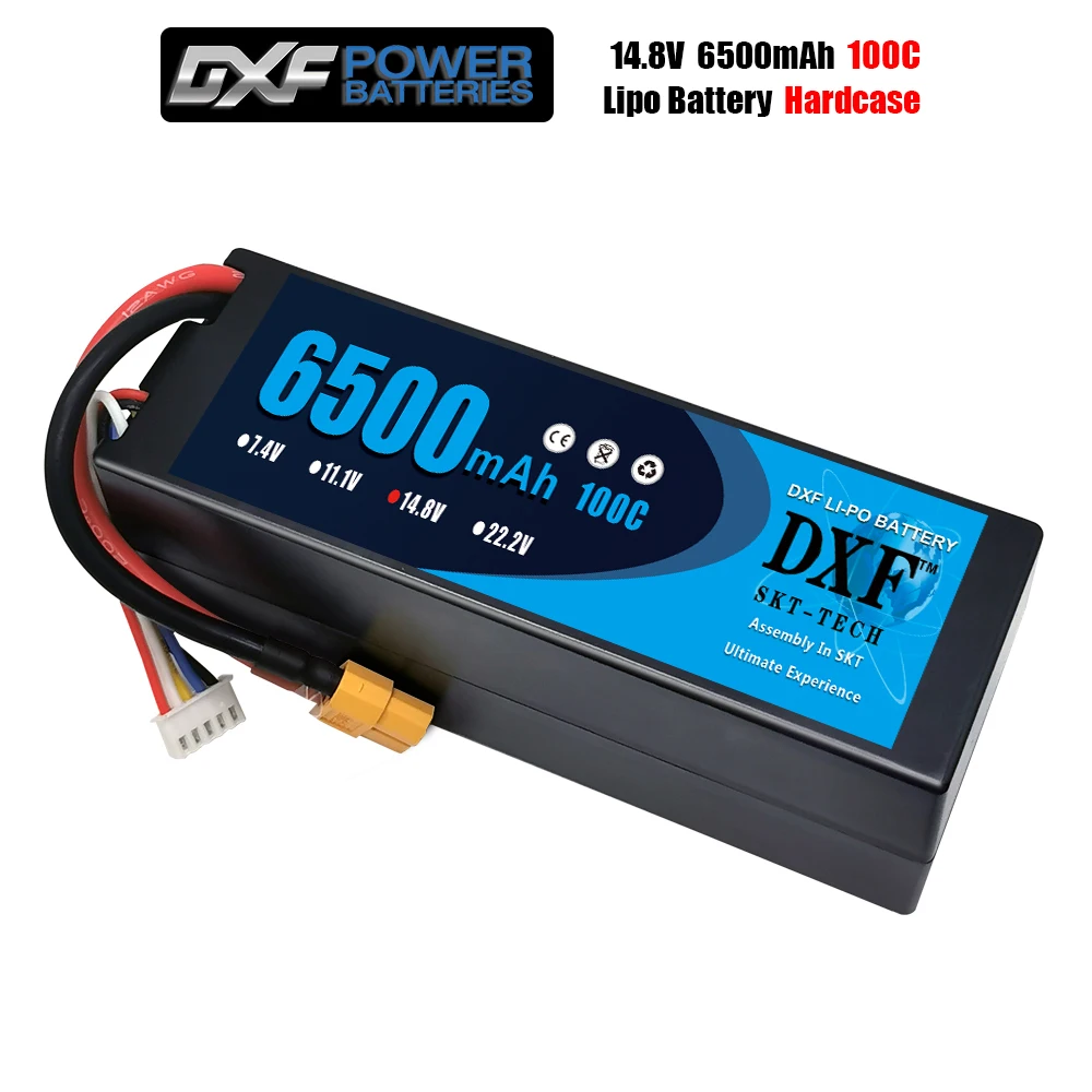 

DXF 2PCS Lipo Battery 4S 14.8V 6500MAH 100C MAX 200C HardCase T/XT60 for RC Helicopter Car Boat drone truck quadcopter Traxx
