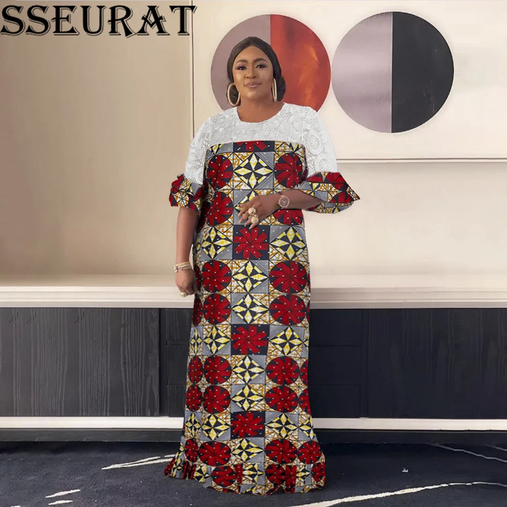 SSEURAT African Women Lace Round Collar Diamond Loose Dress African Clothing 2021 New Style
SSEURAT African Women Lace Round Collar Diamond Loose Dress African Clothing 2021 New Style