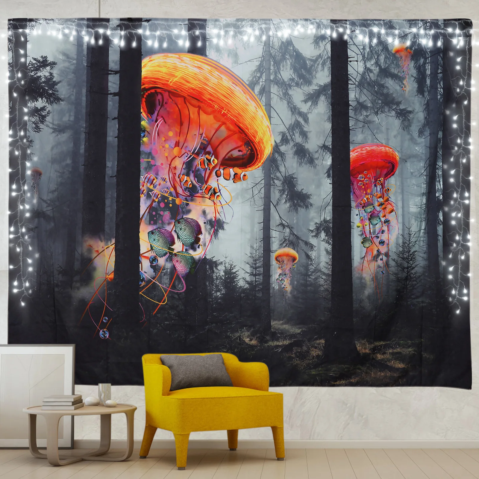 

Psychedelic Forest Colorful Jellyfish Tapestry Wall Hanging Fantasy Plant Wall Tapestry Hippie Wall Carpets for Home Decor Dorm