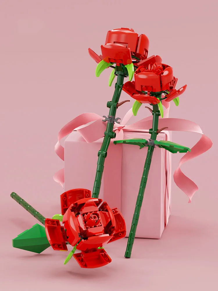 

3 букета, розы, креативная Модель Цветка, строительные блоки, цветочные игрушки, подарок на день Святого Валентина/учителя, игрушки, подарок ...