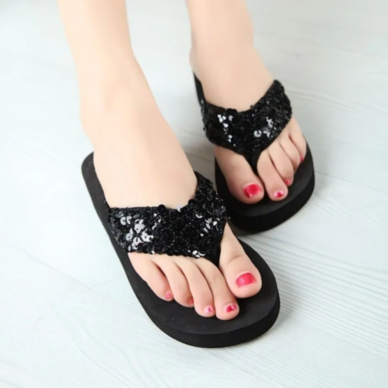 New Ladies Womens Girls Sequin Flatform Wedge Flip Flops Shoes Beach Sandals Comfortable black
New Ladies Womens Girls Sequin Flatform Wedge Flip Flops Shoes Beach Sandals Comfortable black