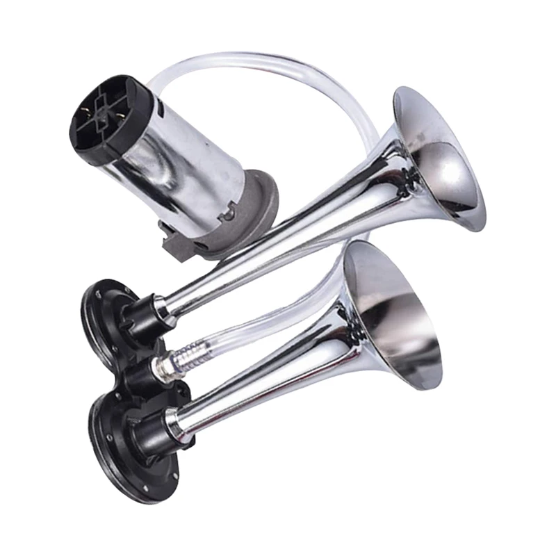

150DB Car Air Horn Kit, Super Loud Twin Tone Chrome Plated Zinc Dual Trumpet Air Horn with Compressor for Any 12V Vehicles Car T