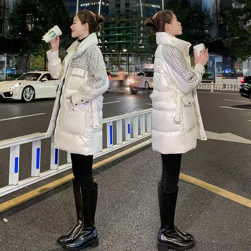 Glossy Mid-Length Cotton Clothing Women 's 2020 New Winter Korean Style Plaid Stitching Coat 
Glossy Mid-Length Cotton Clothing Women 's 2020 New Winter Korean Style Plaid Stitching Coat