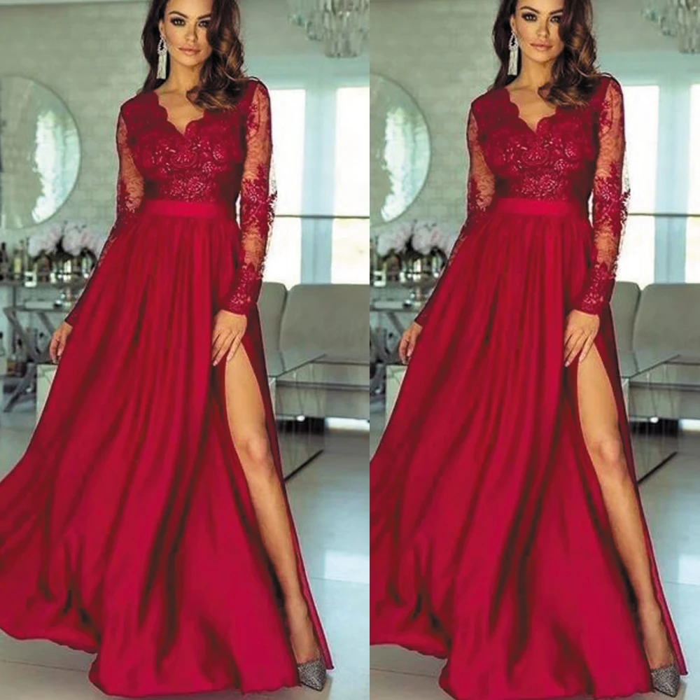 SuperKimJo Burgundy Lace Prom Dresses 2020 Long Sleeve V Neck Elegant Chiffon Cheap A Line Prom Gown Vestido De Fiesta
SuperKimJo Burgundy Lace Prom Dresses 2020 Long Sleeve V Neck Elegant Chiffon Cheap A Line Prom Gown Vestido De Fiesta
