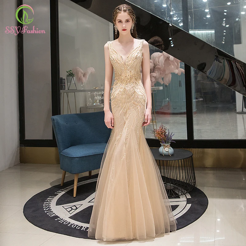 SSYFashion New High-end Gold Mermaid Evening Dress Banquet Sexy V-enck Sequins Beading Long Prom Formal Gown Vestidos De Noche
SSYFashion New High-end Gold Mermaid Evening Dress Banquet Sexy V-enck Sequins Beading Long Prom Formal Gown Vestidos De Noche