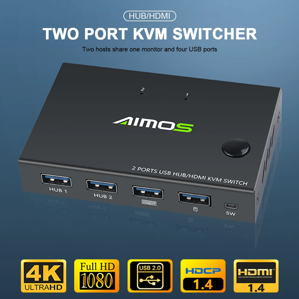 HDMI KVM переключатель 2 в 1, 4K @ 30 Гц с USB2.0 Hub для монитора ПК, проектора, клавиатуры, мыши
HDMI KVM переключатель 2 в 1, 4K @ 30 Гц с USB2.0 Hub для монитора ПК, проектора, клавиатуры, мыши