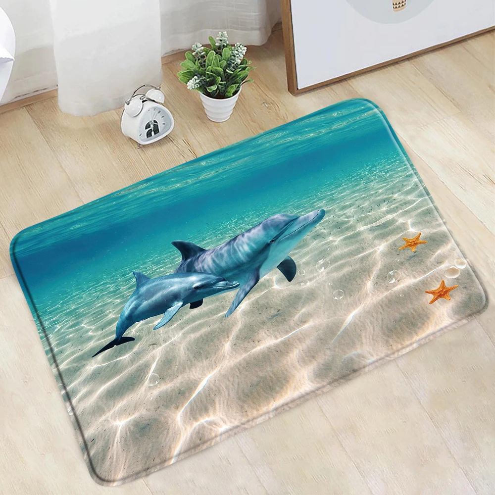 

Doormat Ocean Animal Bathroom Mat Dolphins Whale Starfish Scenery Floor Decor Non-Slip Rug Kitchen Bedroom Entrance Aisle Carpet