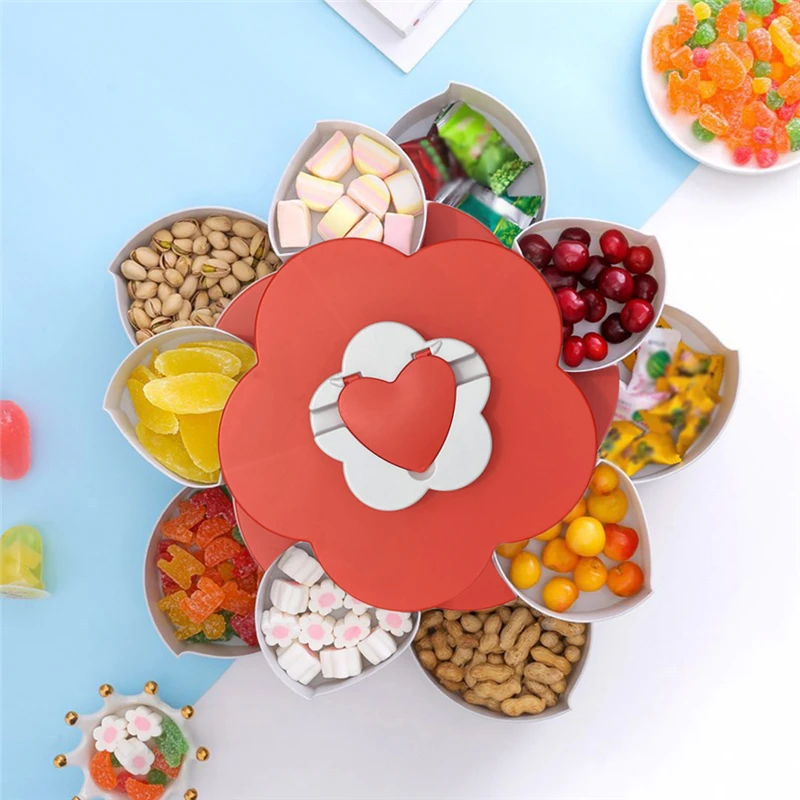 Petal Candy Box Double-layer Rotating Nut Snack Cases Plastic Dried Fruit Organizer Home Wedding Party Decoration Organizers 
Petal Candy Box Double-layer Rotating Nut Snack Cases Plastic Dried Fruit Organizer Home Wedding Party Decoration Organizers
