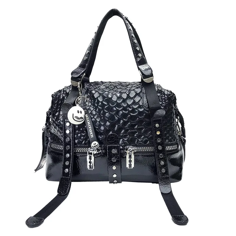 Womens Handbag Big Capacity Travel Bag Ladies Personality Design Casual Tote Punk Style Strap Rivets Zip Single Crossbody Bags
Womens Handbag Big Capacity Travel Bag Ladies Personality Design Casual Tote Punk Style Strap Rivets Zip Single Crossbody Bags