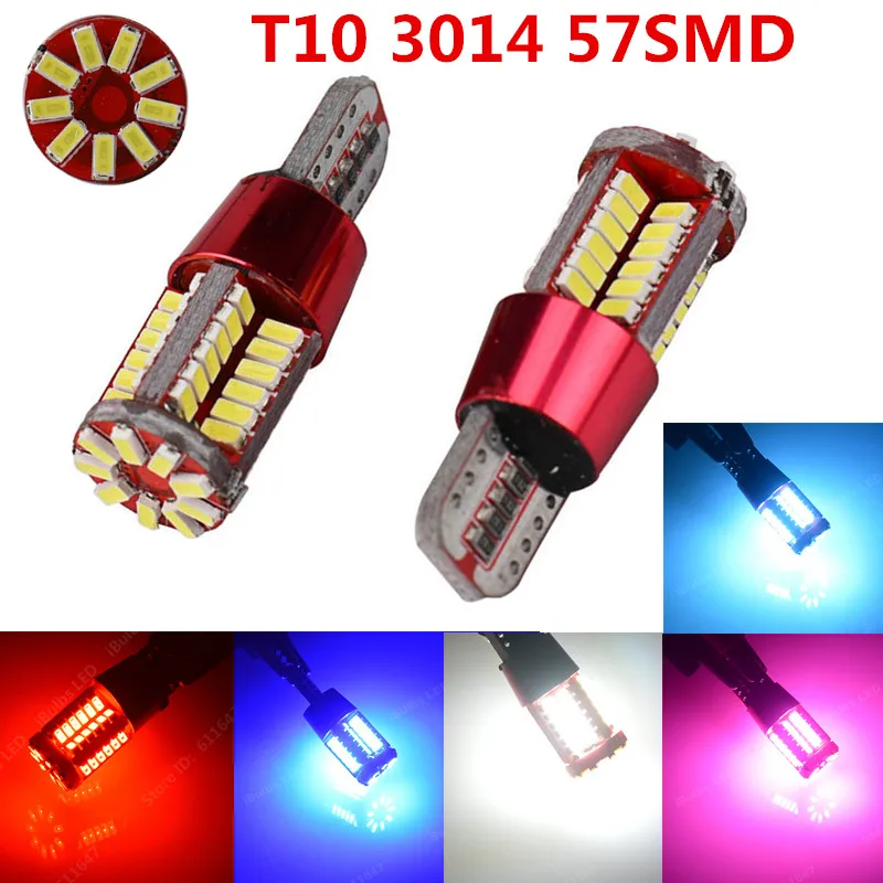 10PCS X New Car LED Light T10 Canbus 57 SMD 3014 LED W5W no error 57SMD Error Free 194 168 parking Light red yellow ice blue 12V 
10PCS X New Car LED Light T10 Canbus 57 SMD 3014 LED W5W no error 57SMD Error Free 194 168 parking Light red yellow ice blue 12V
