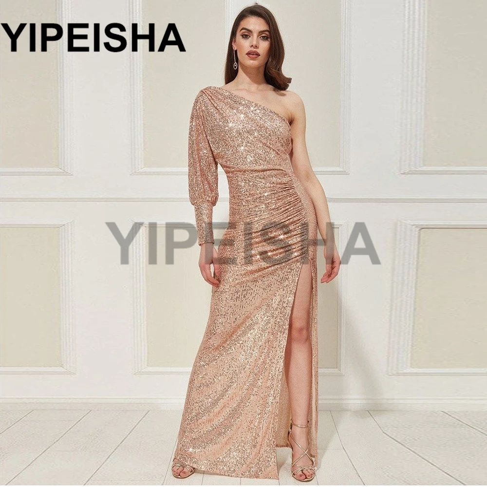 Glittery One Shoulder Front High Split Long Sleeve Evening Dresses Sequined Simple Prom Party Gown vestidos de fiesta فساتين الس
Glittery One Shoulder Front High Split Long Sleeve Evening Dresses Sequined Simple Prom Party Gown vestidos de fiesta فساتين الس