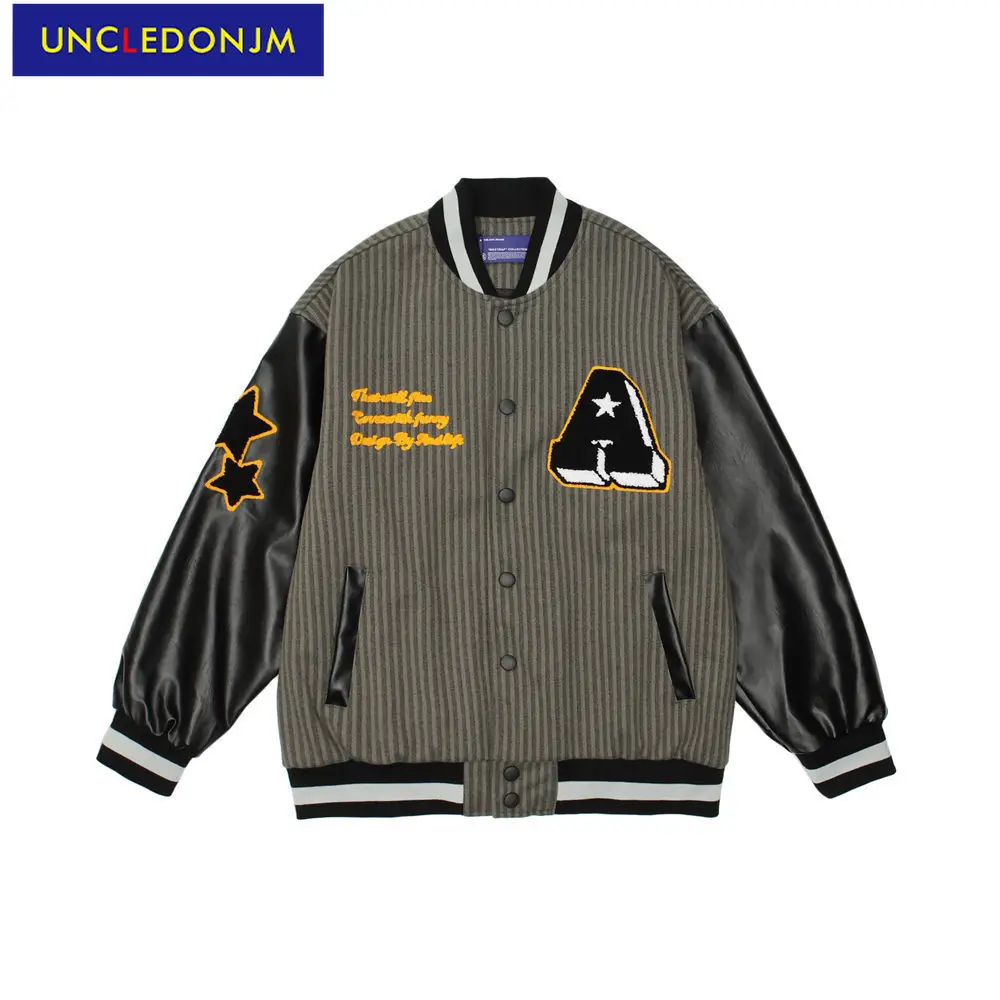 UNCLEDONJMPU PU leather sleeve patchwork letter embroidery jacket hip hop streetwear Bomber jacket men korean jacket
UNCLEDONJMPU PU leather sleeve patchwork letter embroidery jacket hip hop streetwear Bomber jacket men korean jacket