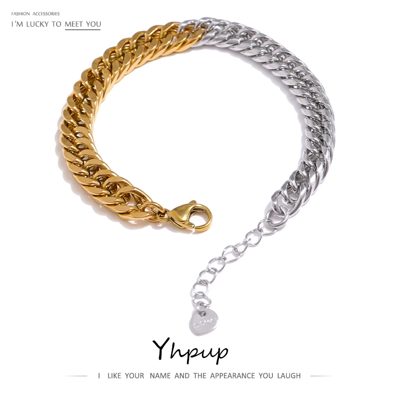 Модный браслет-цепочка из нержавеющей стали Yhpup 18 K с покрытием PVD и металлической