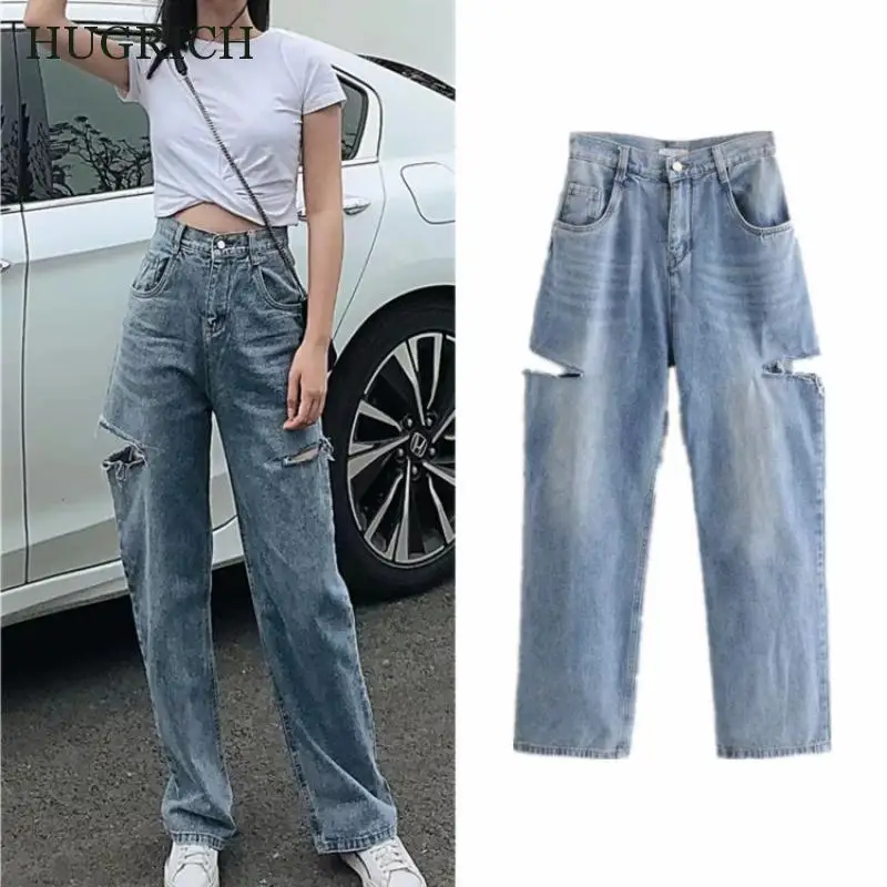 Женские модные джинсы с широкими штанинами, рваные джинсы с высокой талией, тонкие свободные штаны с морковкой, повседневные джинсовые брюк... 
Женские модные джинсы с широкими штанинами, рваные джинсы с высокой талией, тонкие свободные штаны с морковкой, повседневные джинсовые брюк...