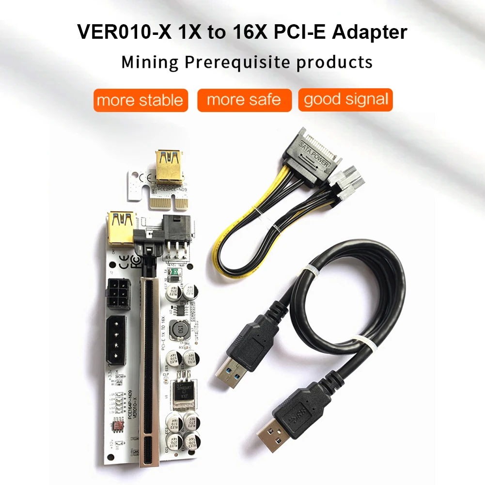 VER010-X PCIE Riser 1X to 16X Extender USB 3.0 Cable SATA Power Alloy + PceA for Mining for Linx / xp / win7 8 10 60cm/23.6in
VER010-X PCIE Riser 1X to 16X Extender USB 3.0 Cable SATA Power Alloy + PceA for Mining for Linx / xp / win7 8 10 60cm/23.6in