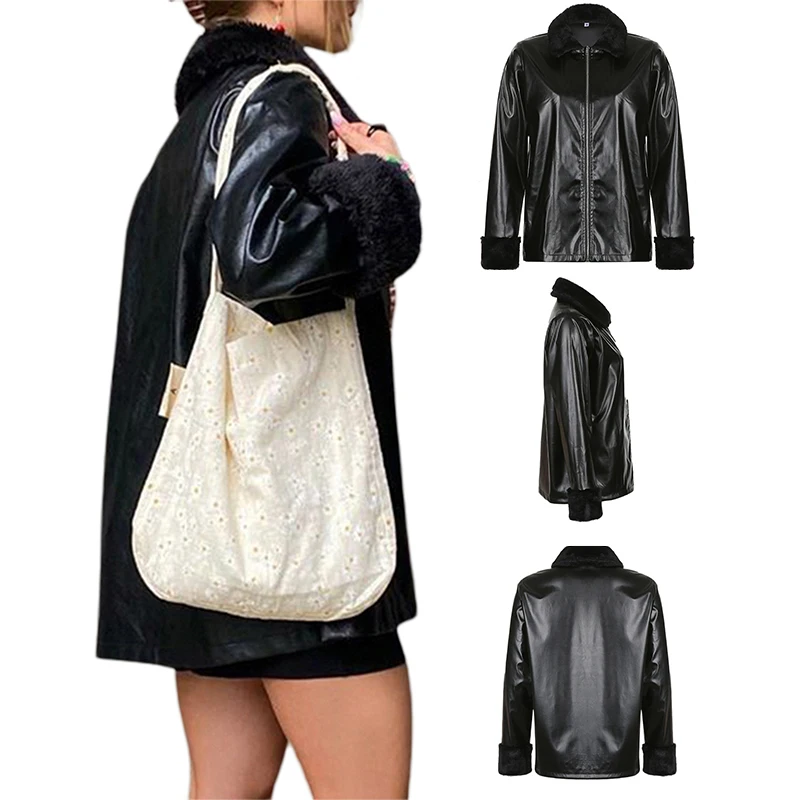 Women Casual Jacket with Plush Decoration, Lapel Smooth Zipper Autumn Clothing 
Women Casual Jacket with Plush Decoration, Lapel Smooth Zipper Autumn Clothing
