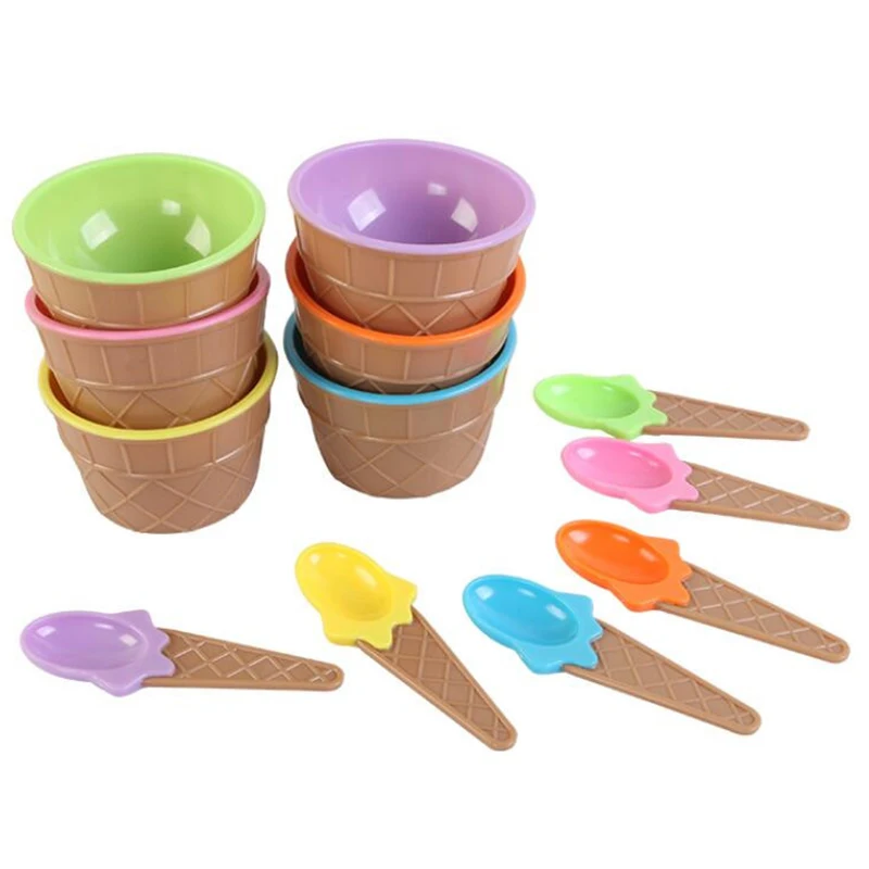 Новые разноцветные чаши и ложки для мороженого многоразового использования