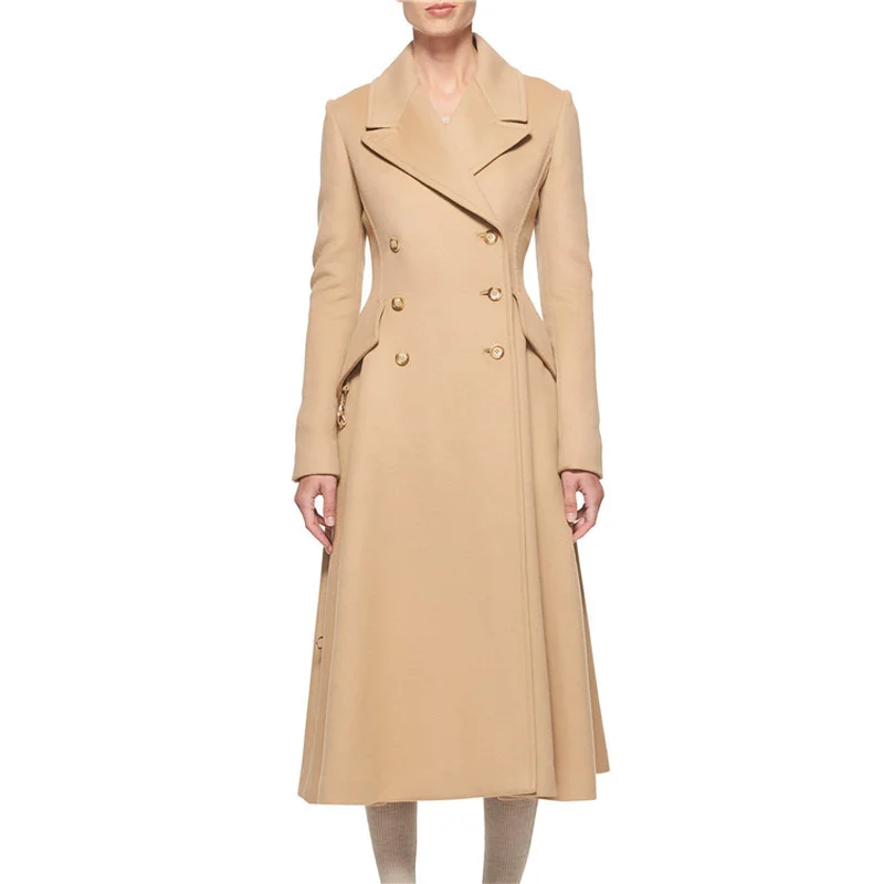 Фото Элегантное женское Шерстяное Пальто 2018 винтажное двубортное пальто с отворотом